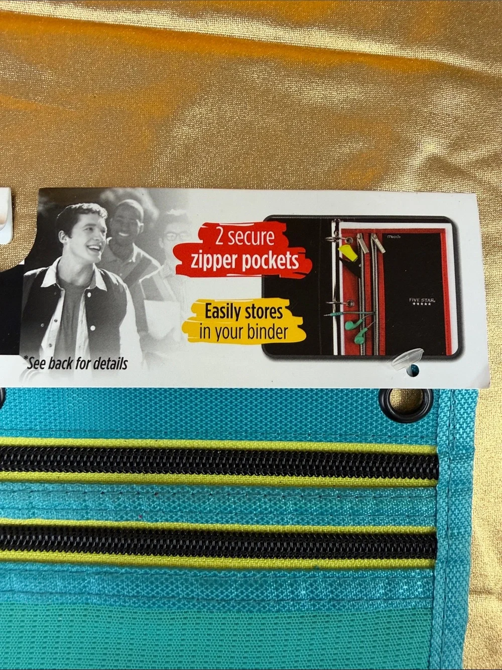 Five Star Teal Dual-Zipper Pencil Pouch with Yellow Accents